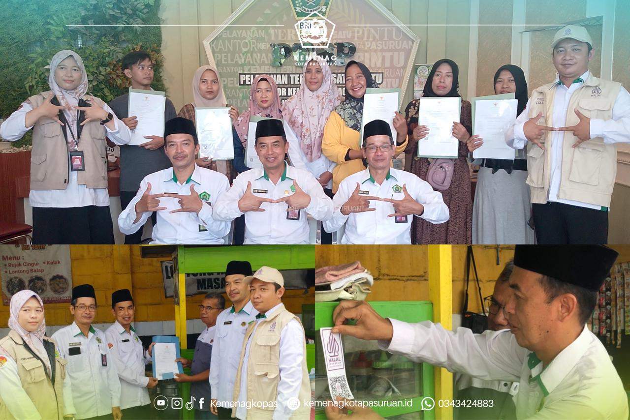 Perkuat Gerakan Sadar Halal, Kemenag Kota Pasuruan Serahkan Sertifikat dan Label Halal kepada Pelaku Usaha